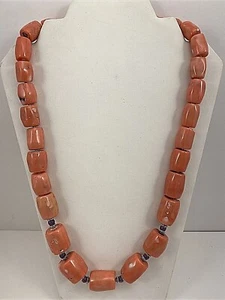 Handmade in the USA ~ Sterling Silver .925 Coral & Amethyst 28" Beaded Necklace - Picture 1 of 12
