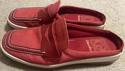Mula sin cordones de lona roja Cole Haan para damas. Suela de goma. Talla 7,5 AA. ESTILO 204746 Foto 1 de 4