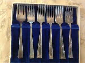 Vintage WALLACE SALAD FORKS Silver Plated Flatware in original box lot of 8