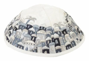 Jewish Kippah with Embroidered Jerusalem - Made in Israel - Picture 1 of 1
