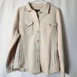 Women's J. Crew Cream Long Sleeve Pockets Wool Blend Button Down Shirt Jacket M - Picture 1 of 6