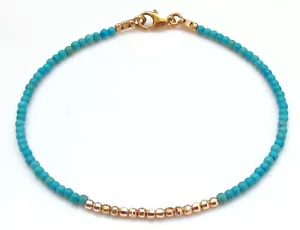Bracciale piccolo oro rosa 14 kt diamanti ma perline pietre preziose turchesi - Foto 1 di 8
