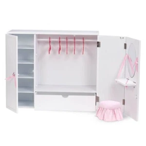 Our Generation Wooden Wardrobe Closet for 18" Dolls Stool Mirror Sturdy - Picture 1 of 4
