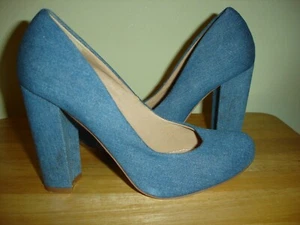 WOMEN'S ALBA BLOCK HEELED DENIM LOOK SHOES SIZE 9 BLUE - Imagen 1 de 9
