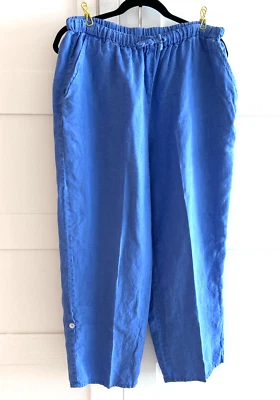 Pantalones de lino para mujer FLAX Capri M enrollables azules periwinkle informales Lagenlook costeros Foto 1 de 4
