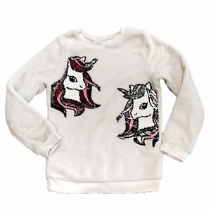 H&M Girls Flip Sequin Unicorn Velour Sweatshirt Kids Size 8/10 Plush Sparkle - Picture 1 of 9