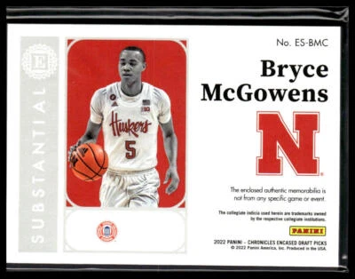 Bryce McGowens 2022 substantial Swatche Card #ES-BMC - Image 1 of 2