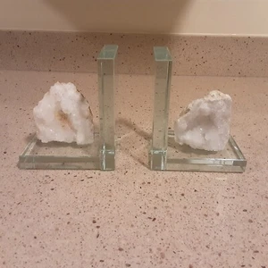 Glass and Geode w/ Quartz Bookends 5.5" Tall x 4.5" Wide - Defects - Picture 1 of 12