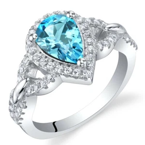 Swiss Blue Topaz Sterling Silver Halo Crest Ring Sizes 5 to 9 - Picture 1 of 2
