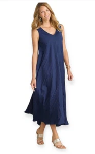 Soft Surroundings 2X Mizu ärmelloses Crinkle Maxi Neckholder Schlupfkleid dunkelblau - Bild 1 von 10
