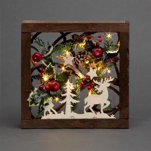 Christmas Table Decoration Pre Lit Square Wooden Frame LED Home Window Xmas Gift - Picture 1 of 8