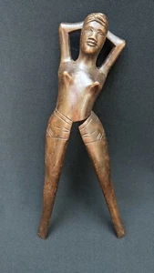 Vintage Hand Carved Wood Nude Lady Woman Figural Nut Cracker Legs Cracks Nuts - Picture 1 of 9