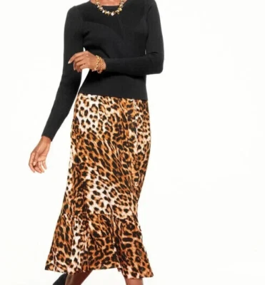 NWT $119 FALDA MIDI DE ESTAMPADO ANIMAL CON BOTONES EN LA PARTE DELANTERA TALBOTS TALLA EXTRA PEQUEÑA Foto 1 de 3