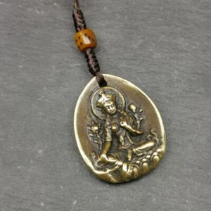 Gandhanra Vintage tibetisch buddhistisches Amulett, grüne Tara Anhänger, Jetsun Dolma Abzeichen - Bild 1 von 10