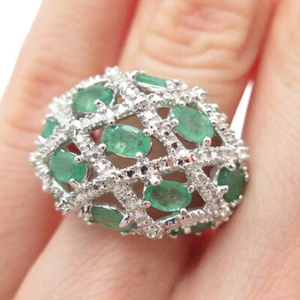 ROSS SIMONS 925 Sterling Silver Real Diamond Accent & Emerald Ring Size 5.25 - Picture 1 of 9
