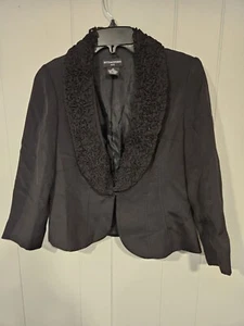 Sutton Studio Size 4 Ruffled Blazer Jacket 100% Silk Black Lined Single Button - Picture 1 of 5