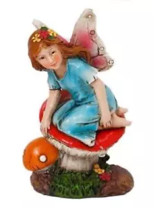 Miniature Dollhouse Fairy Garden Fairy Sitting on Red Mushroom - Buy 3 Save $5 - Picture 1 of 1