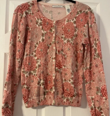 Cárdigan Crazy Horse Liz Claiborne Rosa y Gris Floral Talla M Geeky chic Granny Foto 1 de 4