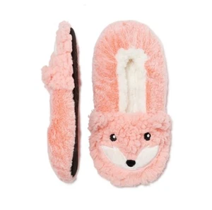 WOMEN'S SLIPPERS 7-9 1/2 FOX PLUSH Salmon/Pink Grip Bottom Fuzzy Babba NWT - Picture 1 of 4