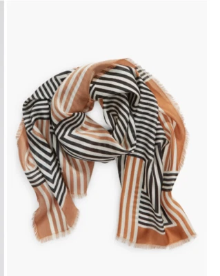Nordstrom Fringe Herringbone Silk Scarf. Black  / Camel. - Image 1 of 4