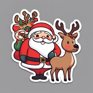 Cute Santa & Reindeer Sticker 3”x2.7" - Picture 1 of 1