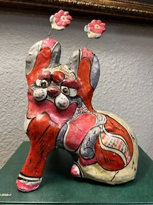 Vintage Pink Accented Clay Asian Foo Dog - Picture 1 of 11