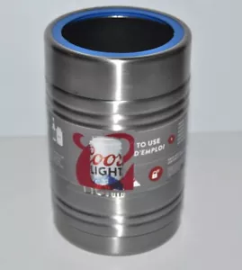 COORS LIGHT cold lock silver bullet can kosy, stainless steel & blue, can cooler - Picture 1 of 4