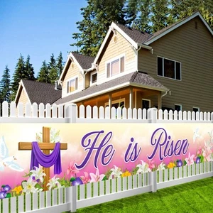 He Is Risen Easter Decorations Garden Banner Large 9.8 X 1.6 Ft Easter Yard Dec - Picture 1 of 5