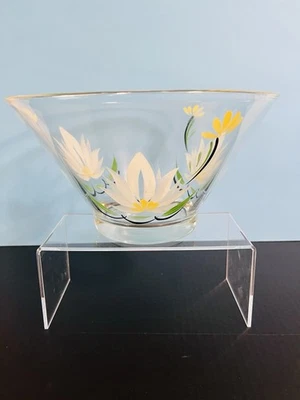 VTG Hand Painted Country Flower Large Glass Mixing ~Serving~ Salad Display Bowl - Image 1 of 4