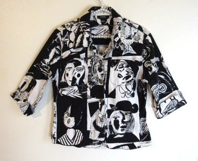 Chaqueta vaquera elástica Kaktus para mujer grande blanca y negra Picasso caras abstractas Foto 1 de 4