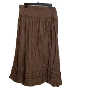 Falda Larga Midi Feativa Boho Algodón Marrón Femenina Forrada con Volantes Ojales Talla 14 - Imagen 1 de 9