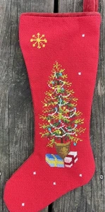 Medias de Navidad vintage de lana a punta de aguja árbol regalos hechas a mano terciopelo rojo satinado - Imagen 1 de 5