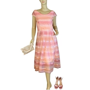 WOMEN'S VINTAGE CIRCA 1960'S PINK OMBRE STRIPED PATTERN PARTY DRESS SZ MED - Picture 1 of 13