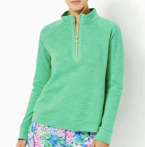 Lilly Pulitzer Quarter Zip Pullover Sweatshirt Size Large Kelly Green Cotton - Picture 1 of 13