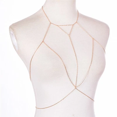 Retro Link Chain Bra Multilayer Sexy Beach Bikini Necklaces Body Chain Jewelr GA - Image 1 of 4