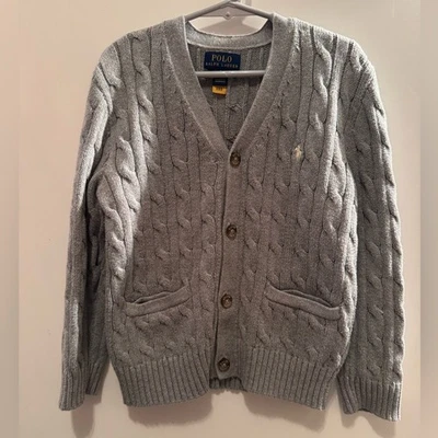 Ralph Lauren Polo Tejido con Cable 100% Algodón Cuello en V Cárdigan Niño 6 Abuelo Gris Foto 1 de 4