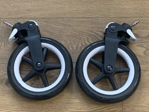 2x (Pair) Bugaboo FOX 1,2 &3 Foam FRONT COMPLETE WHEELS WHITE CAPS BLACK SCREW - Picture 1 of 6
