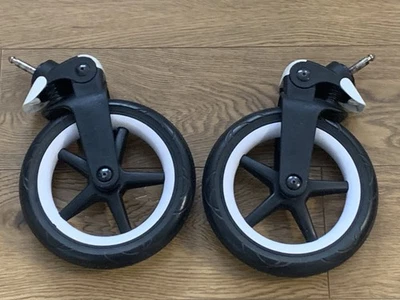 2x (Pair) Bugaboo FOX 1,2 &3 Foam FRONT COMPLETE WHEELS WHITE CAPS BLACK SCREW - Image 1 of 4