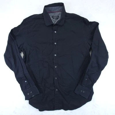 Bugatchi Mens Large Check Pattern Button Up Dress Shirt Black Long Sleeve  - Image 1 of 4