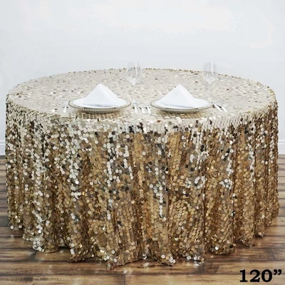CHAMPAGNE ROUND 120" Large Payette Sequin TABLECLOTH Wedding Catering Dinner - Image 1 of 4