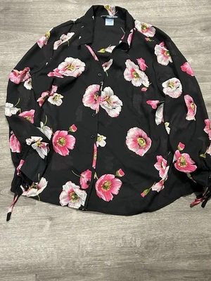 Blusa Koret Talla Grande 20W Transparente Abotonada AOP Motivo Floral Carrera Iglesia Puño Foto 1 de 4