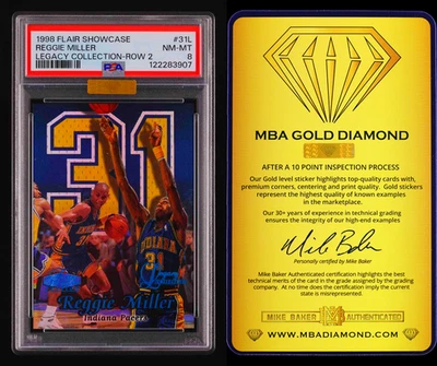 Reggie Miller 1998 Flair Showcase Legacy Collection/99 #31L PSA 8 MBA dorado Foto 1 de 3