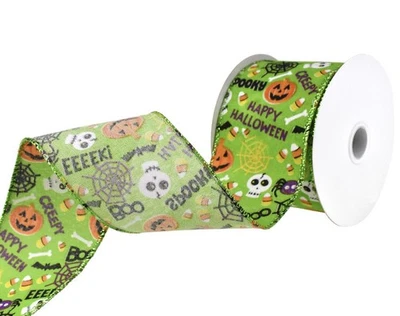 🎅🏻 Halloween Ribbon 2.5 Inch Wide Cartoon Pumpkin and Skull Candy Corn Spider - Image 1 of 3