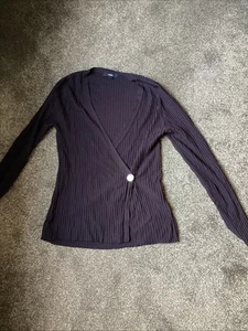 Next Size 12 Navy Ribbed Faux Wrap Knit Top with Long Sleeve Used - Picture 1 of 5