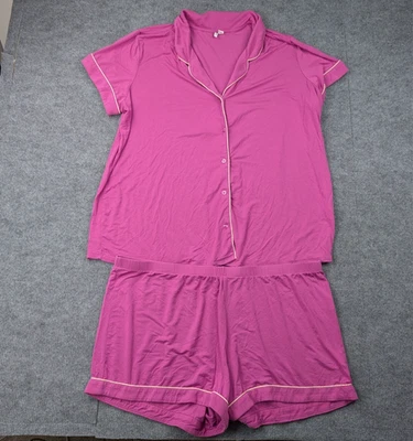 Nordstrom Pajama Set Womens XL Pink Button Up Shorts Modal Comfort Preppy Pink - Image 1 of 4