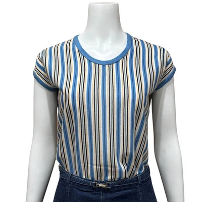 Top acrílico a rayas azules inspiraciones años 70 80 bohemio talla grande Foto 1 de 4