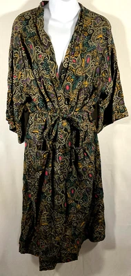 De Colección Serie Ejecutiva Algodón Negro Multicolor Paisley Kimono Bata Larga Unisex XL Foto 1 de 4