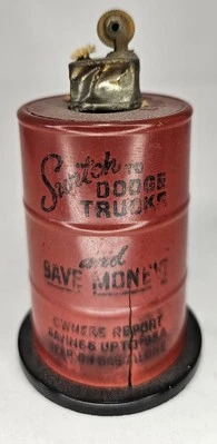 Vintage 1937 Switch to Dodge Trucks DEALER Drum Barrel Lighter Red Save Money - Image 1 of 4