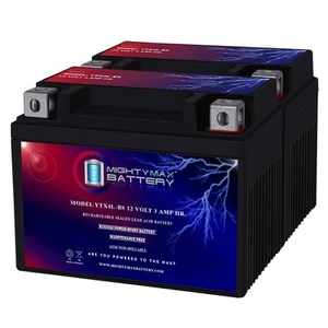 Mighty Max 2 Pack - YTX4L-BS SEALED MOTORCYCLE REPLACEMENT BATTERY 12V 4AH - Picture 1 of 6