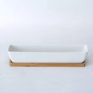 Rectangular Ceramic Succulent Planter Pot 11-Inch Long With Draining Hole White - Picture 1 of 12